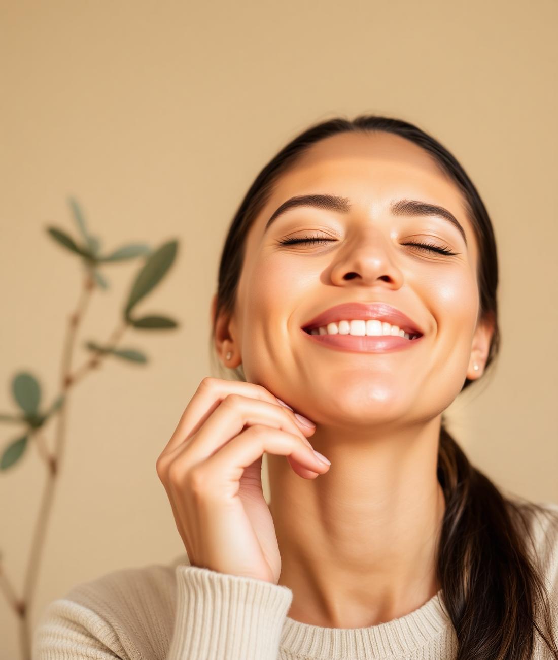 Mujer realizando su ritual de automasaje facial